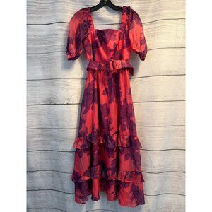 Hutch Puff Sleeve Ruffled Midi Dress Size SP